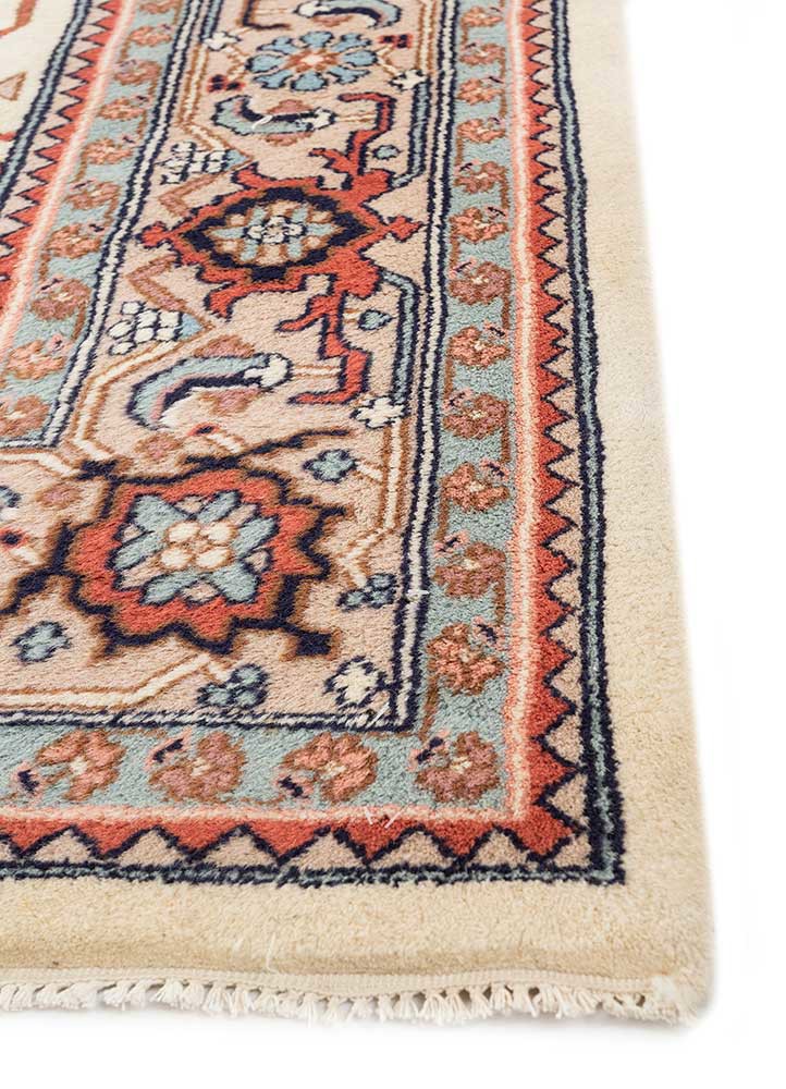 aalam beige and brown wool hand knotted Rug - Corner