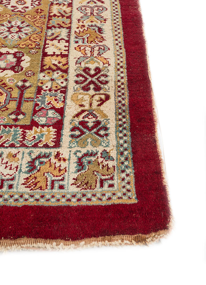 aalam red and orange wool hand knotted Rug - Corner