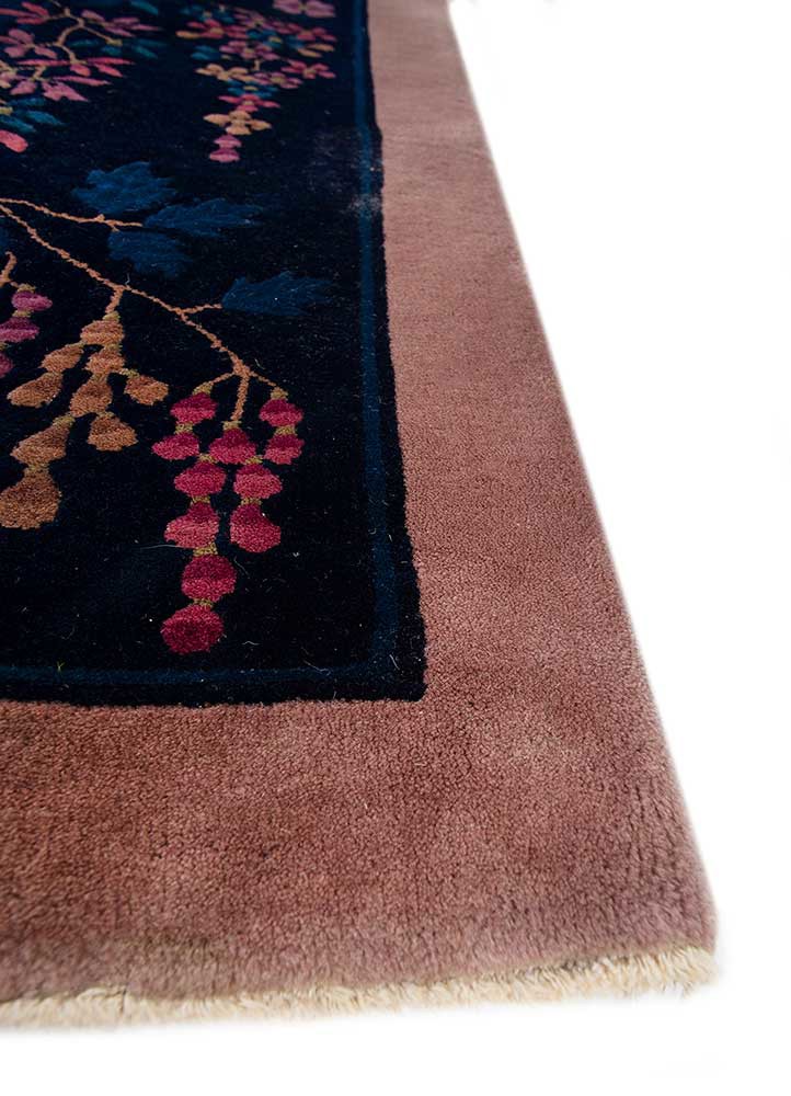 pechino blue wool hand knotted Rug - Corner