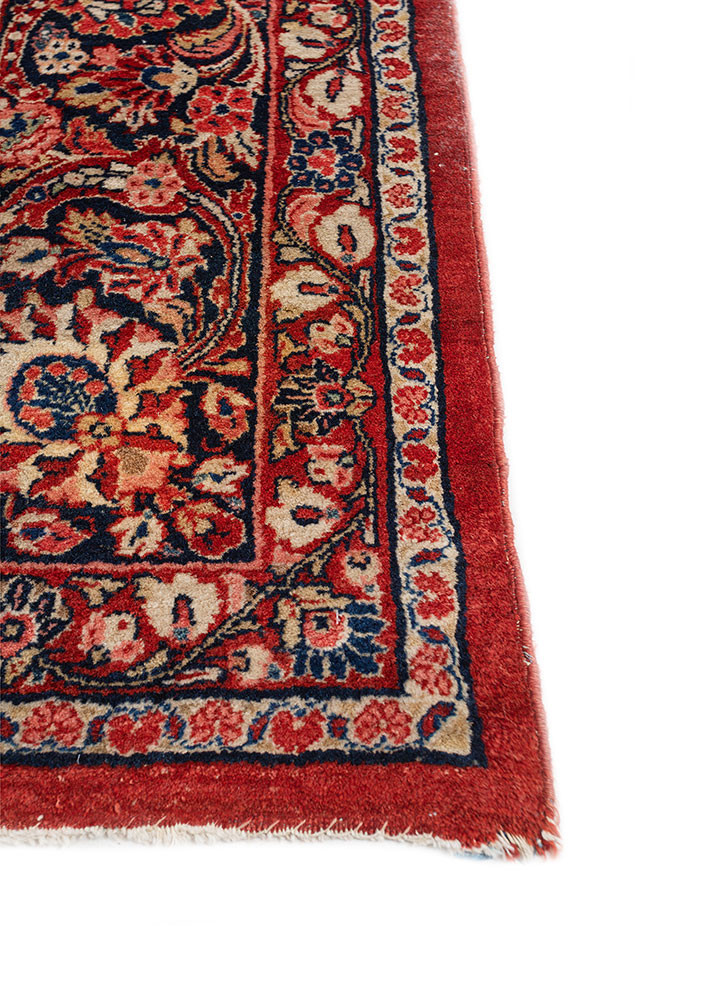 aalam red and orange wool hand knotted Rug - Corner