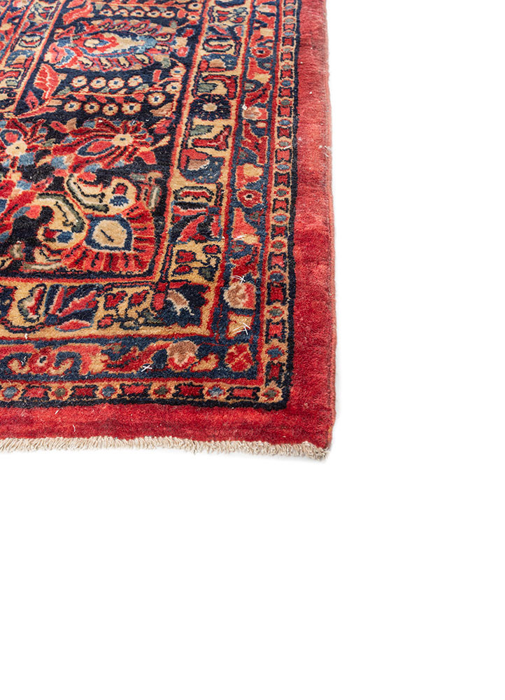 aalam red and orange wool hand knotted Rug - Corner aalam red and orange wool hand knotted Rug - Corner