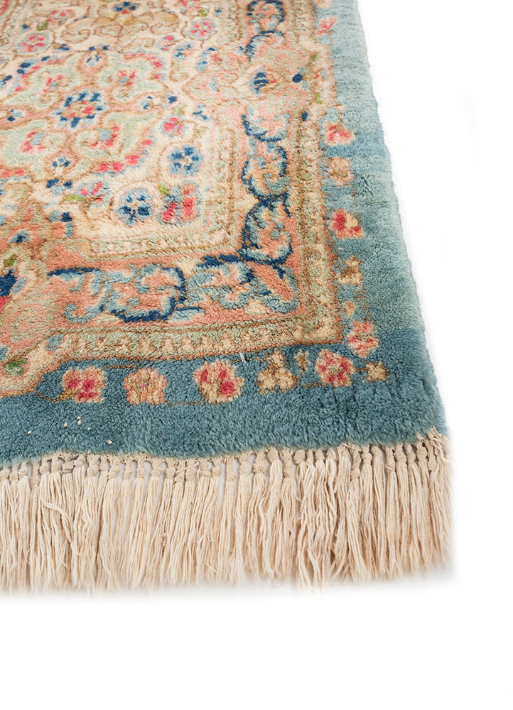 aalam blue wool hand knotted Rug - Corner