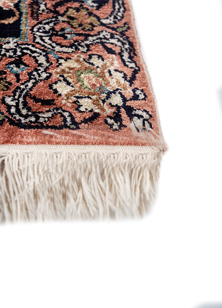 gulmarg blue silk hand knotted Rug - Corner