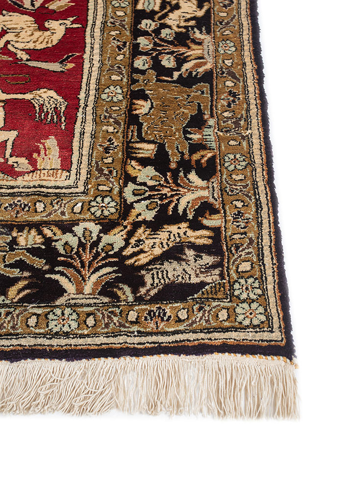 gulmarg red and orange silk hand knotted Rug - Corner