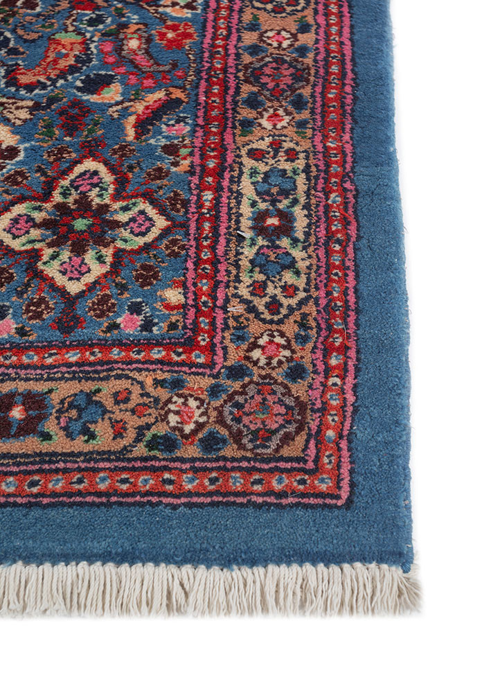 aalam blue wool hand knotted Rug - Corner