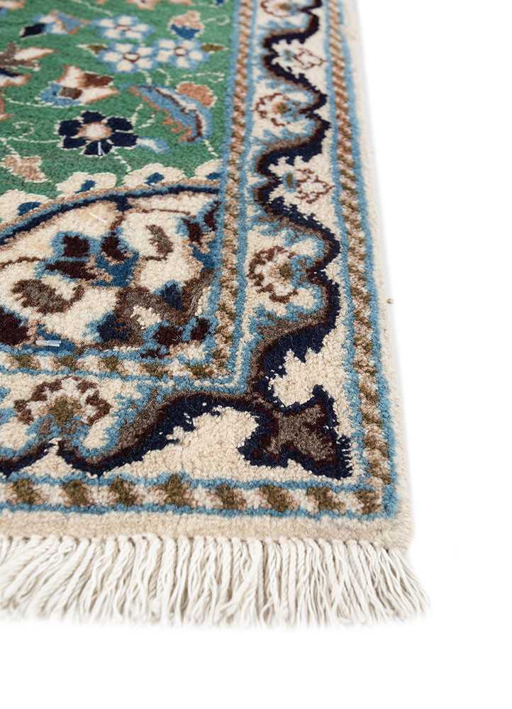 aalam green wool hand knotted Rug - Corner