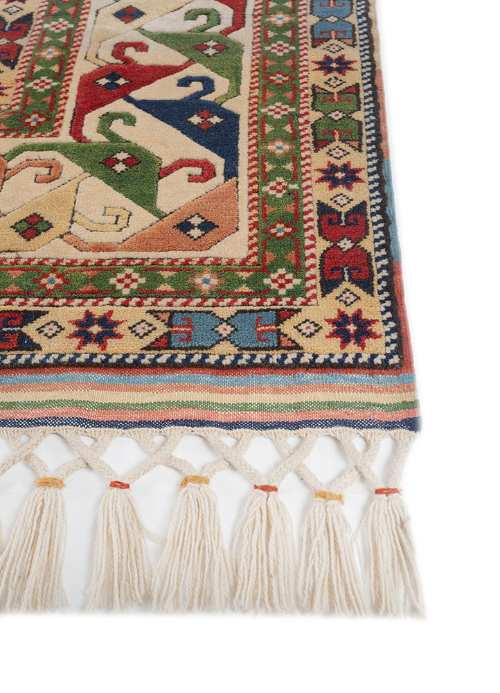 aalam red and orange wool hand knotted Rug - Corner