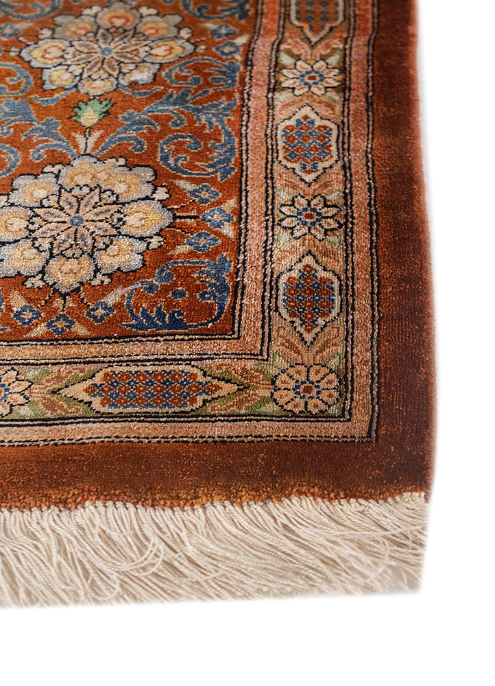 gulmarg red and orange silk hand knotted Rug - Corner gulmarg red and orange silk hand knotted Rug - Corner