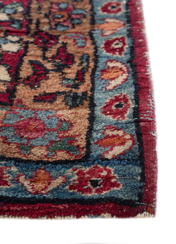 aalam red and orange wool hand knotted Rug - Corner