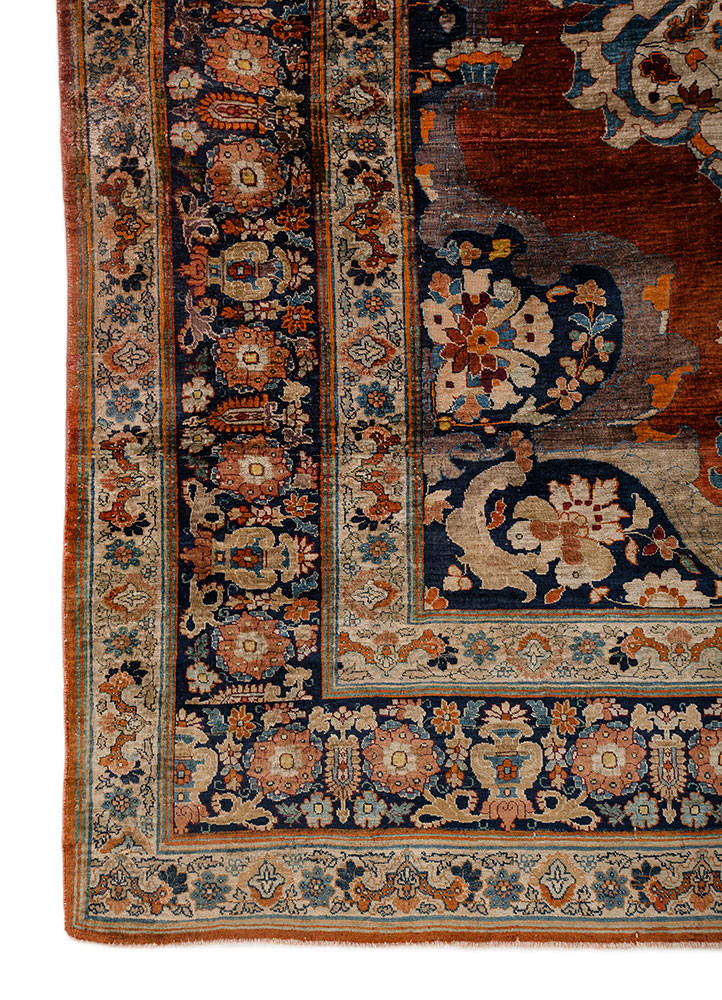 gulmarg red and orange silk hand knotted Rug - Corner