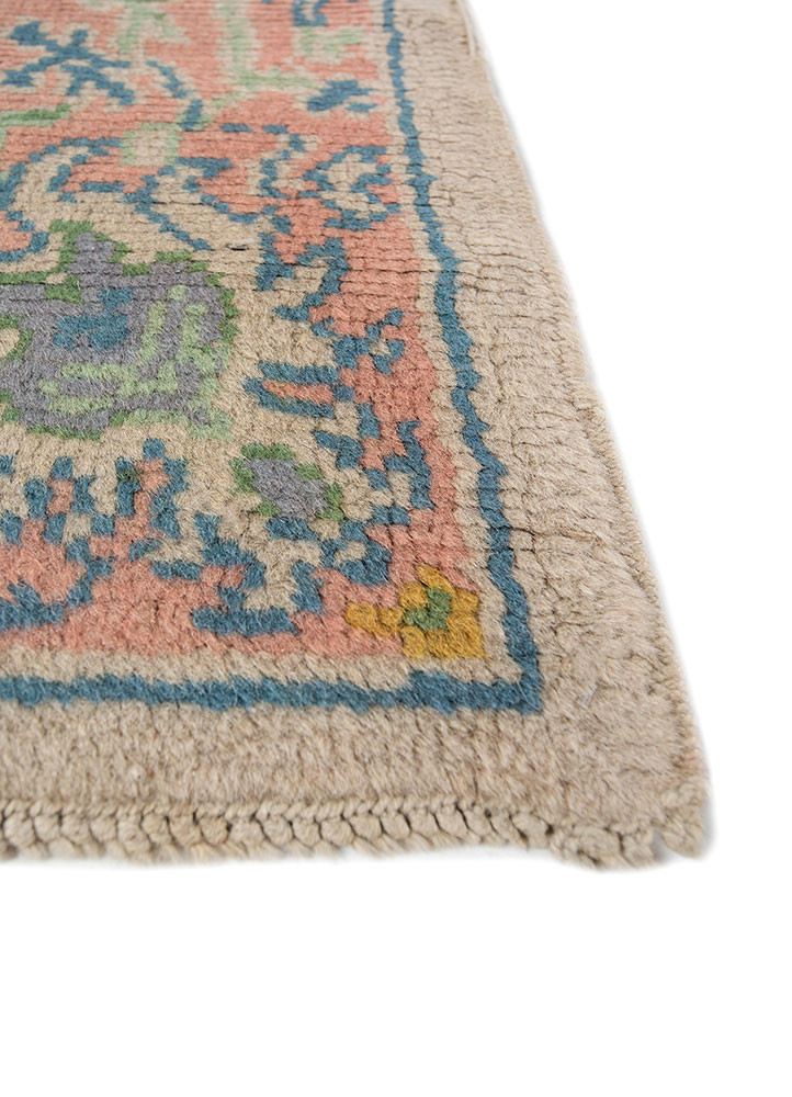 aalam beige and brown wool hand knotted Rug - Corner