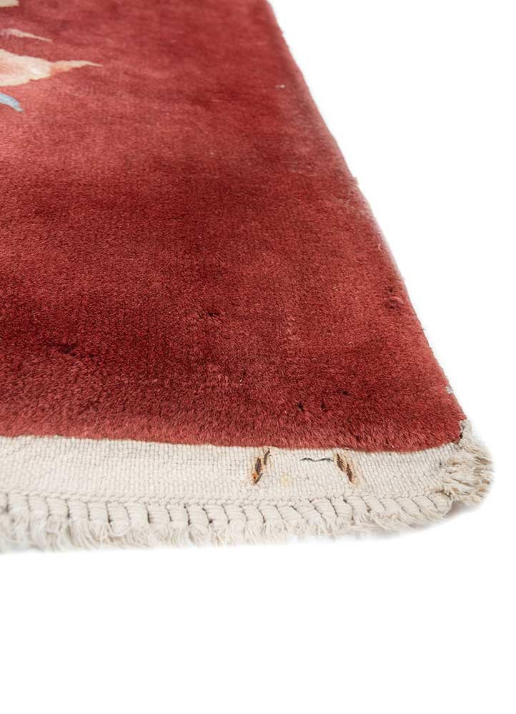 pechino red and orange wool hand knotted Rug - Corner