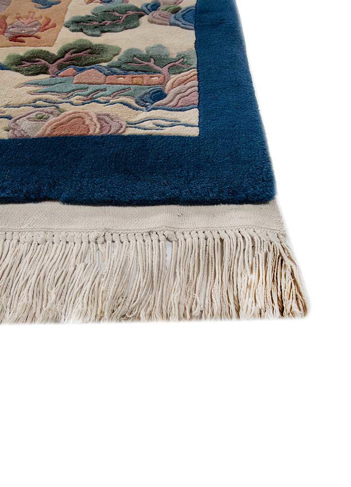 pechino blue wool hand knotted Rug - Corner