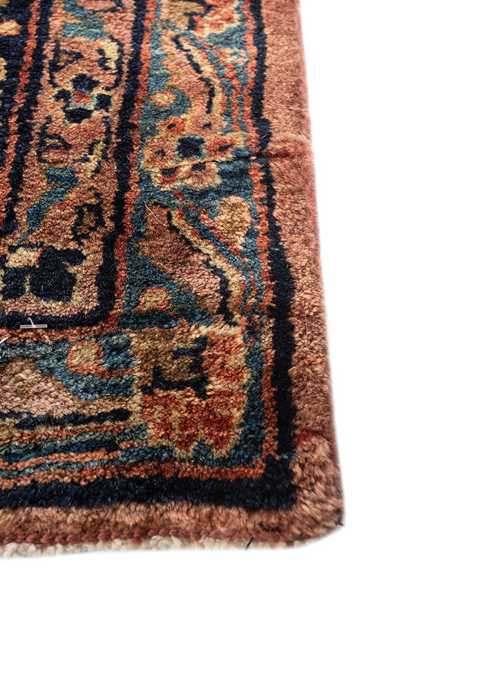 aalam red and orange wool hand knotted Rug - Corner