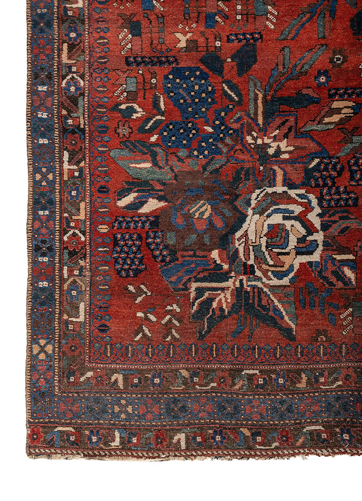 vintage red and orange wool hand knotted Rug - Corner