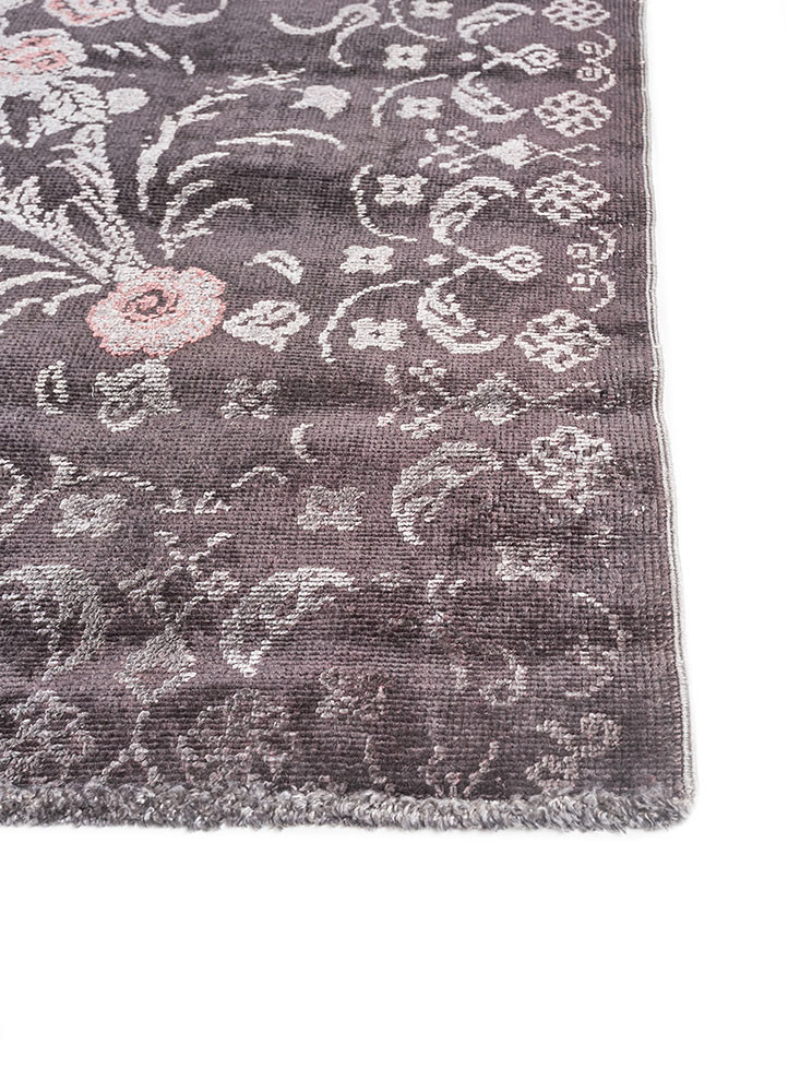 azalea grey and black wool and silk hand knotted Rug - Corner