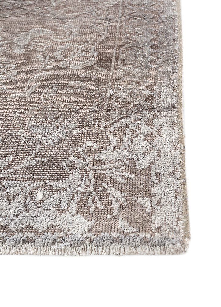 azalea grey and black wool and silk hand knotted Rug - Corner