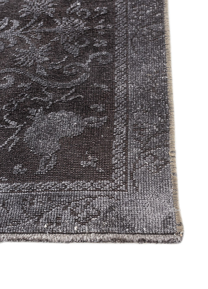 azalea grey and black wool and silk hand knotted Rug - Corner
