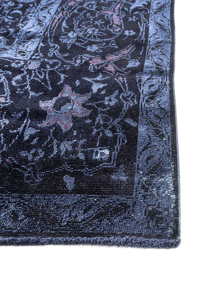aalam blue wool and silk hand knotted Rug - Corner aalam blue wool and silk hand knotted Rug - Corner