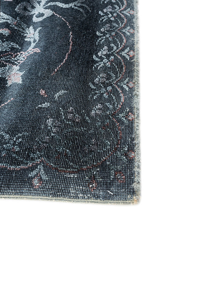 aalam blue wool and silk hand knotted Rug - Corner aalam blue wool and silk hand knotted Rug - Corner