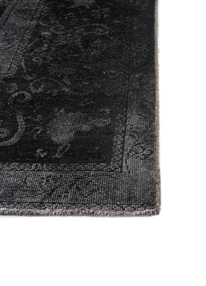 azalea grey and black wool and silk hand knotted Rug - Corner
