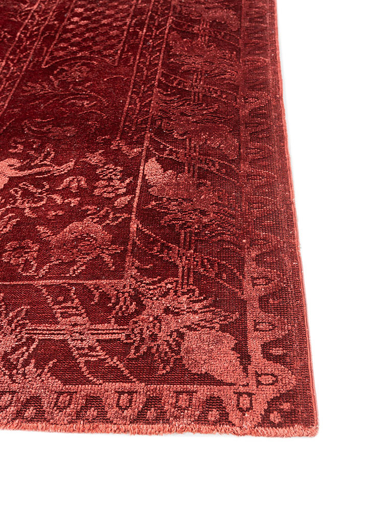 aalam red and orange wool and silk hand knotted Rug - Corner aalam red and orange wool and silk hand knotted Rug - Corner