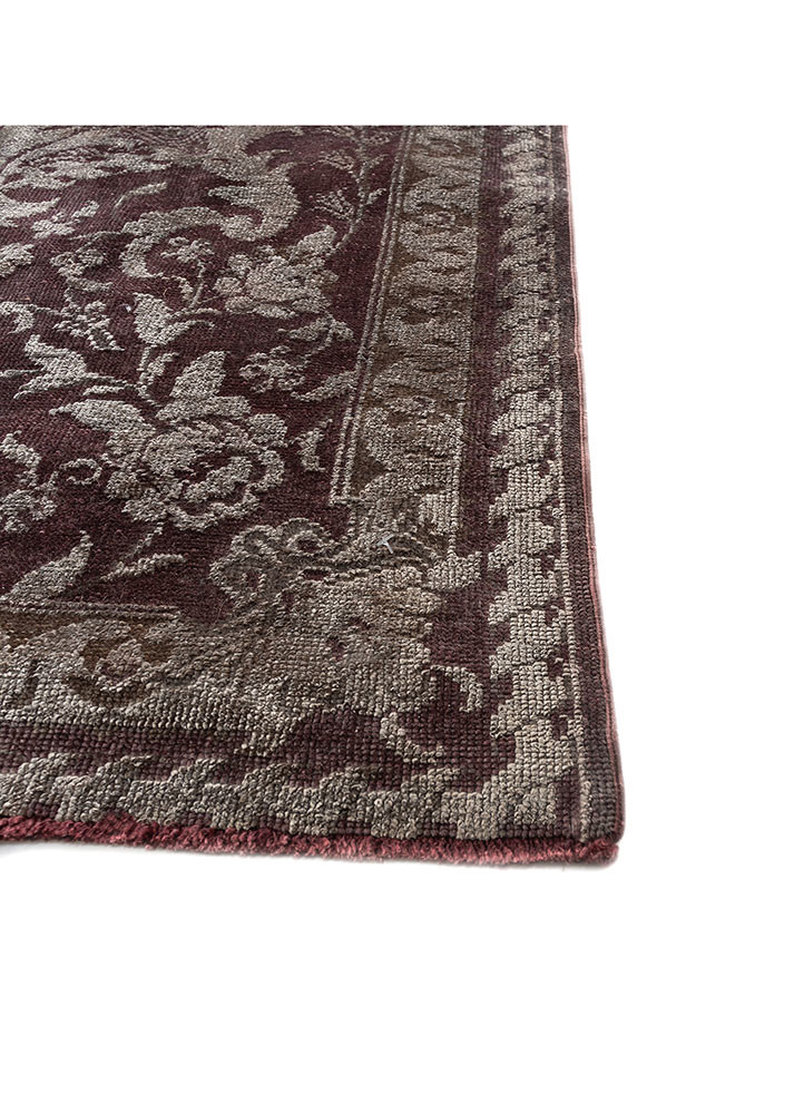 aalam red and orange wool and silk hand knotted Rug - Corner