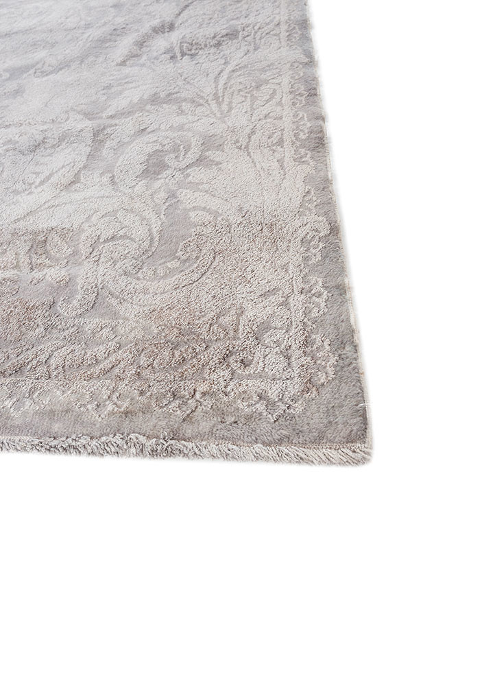 aalam grey and black wool and silk hand knotted Rug - Corner aalam grey and black wool and silk hand knotted Rug - Corner