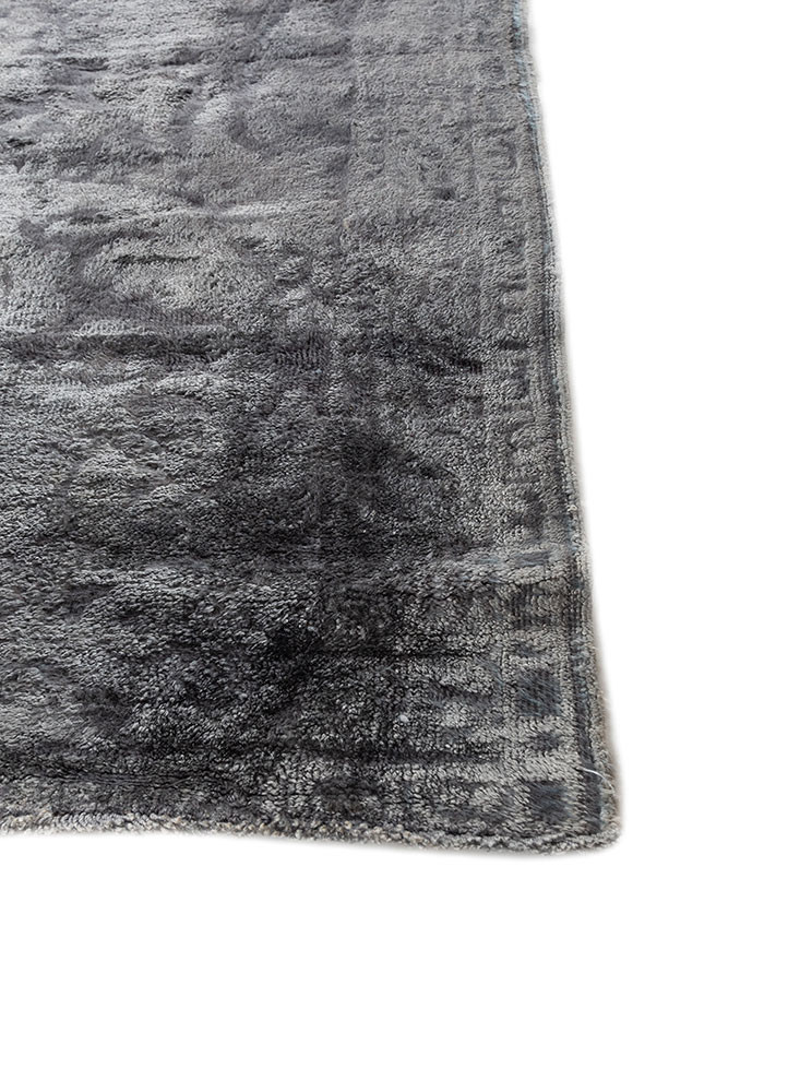 aalam grey and black wool and silk hand knotted Rug - Corner aalam grey and black wool and silk hand knotted Rug - Corner