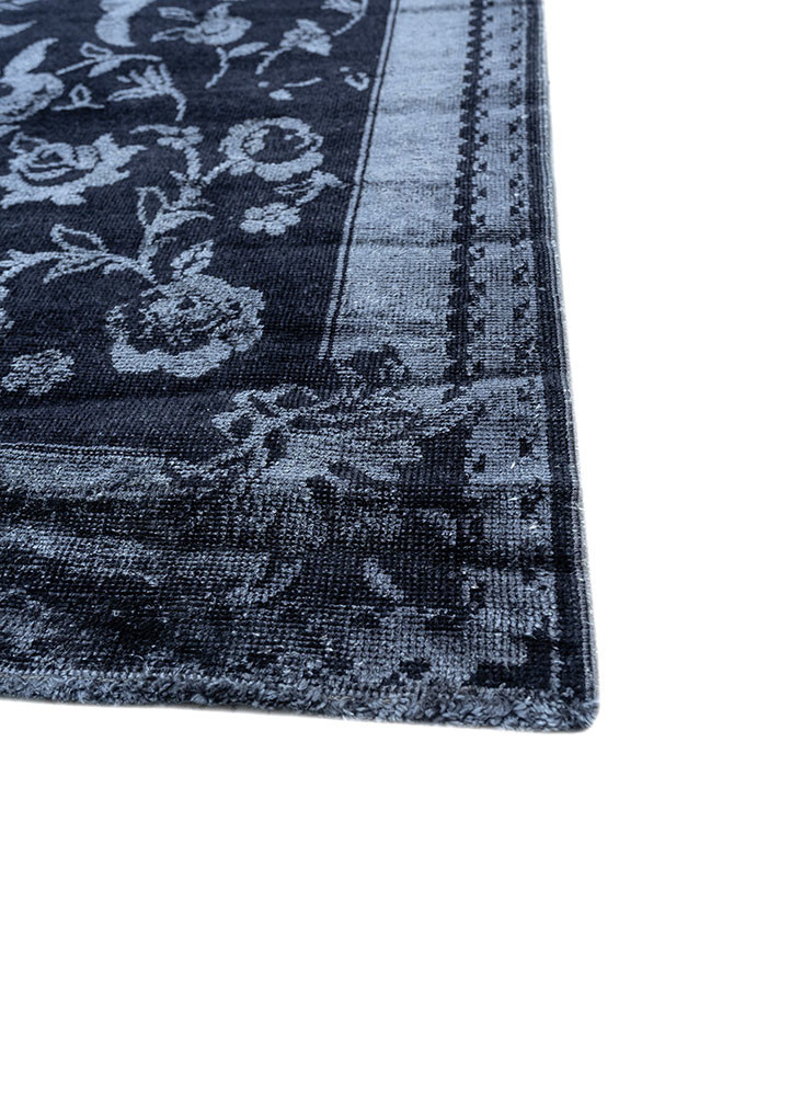 aurora grey and black wool and silk hand knotted Rug - Corner