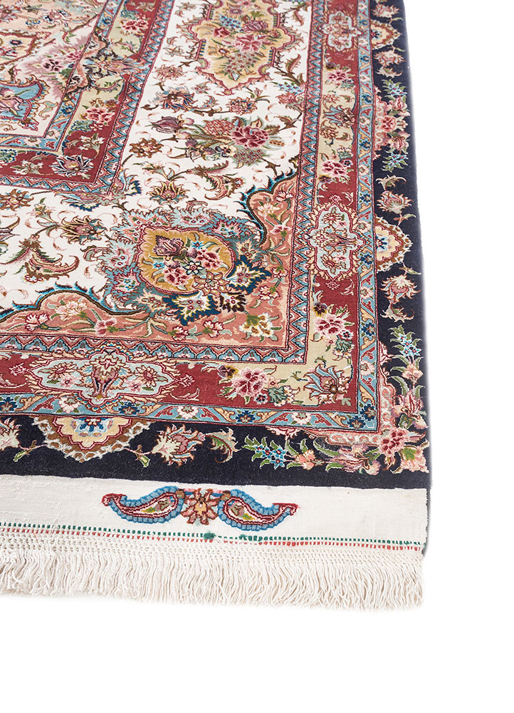 aalam red and orange wool and silk hand knotted Rug - Corner aalam red and orange wool and silk hand knotted Rug - Corner