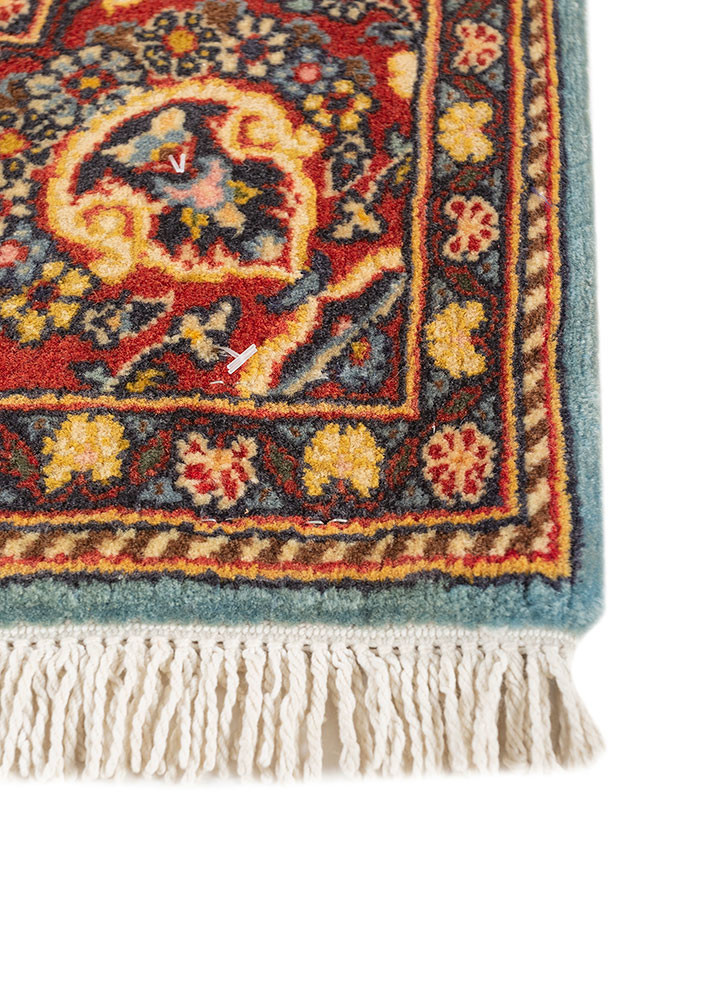 aalam red and orange wool hand knotted Rug - Corner