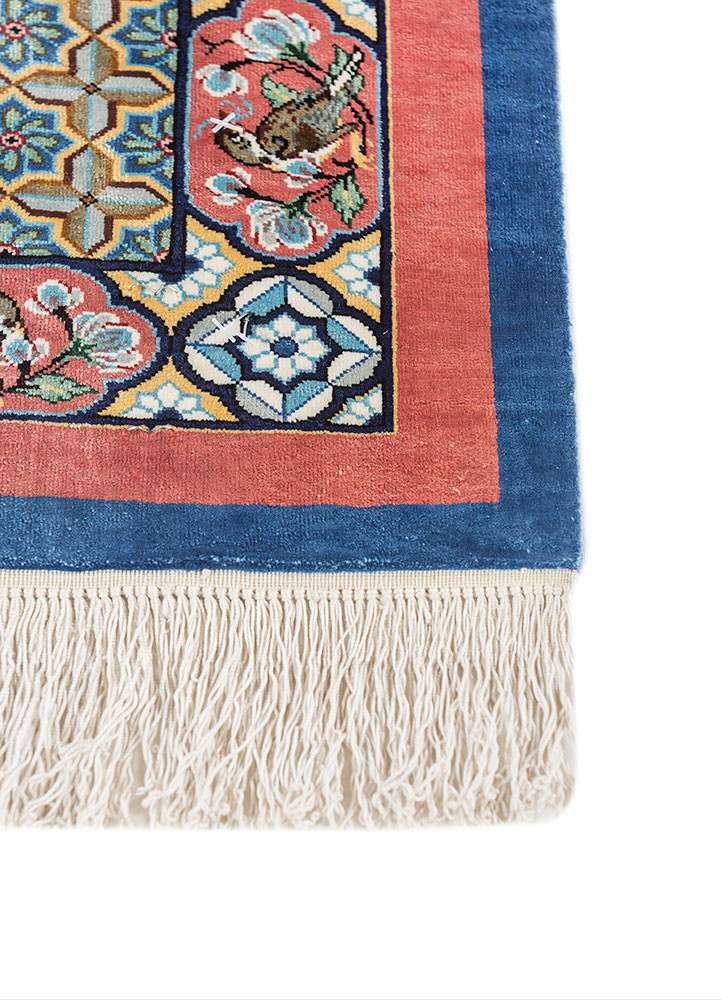 gulmarg blue silk hand knotted Rug - Corner