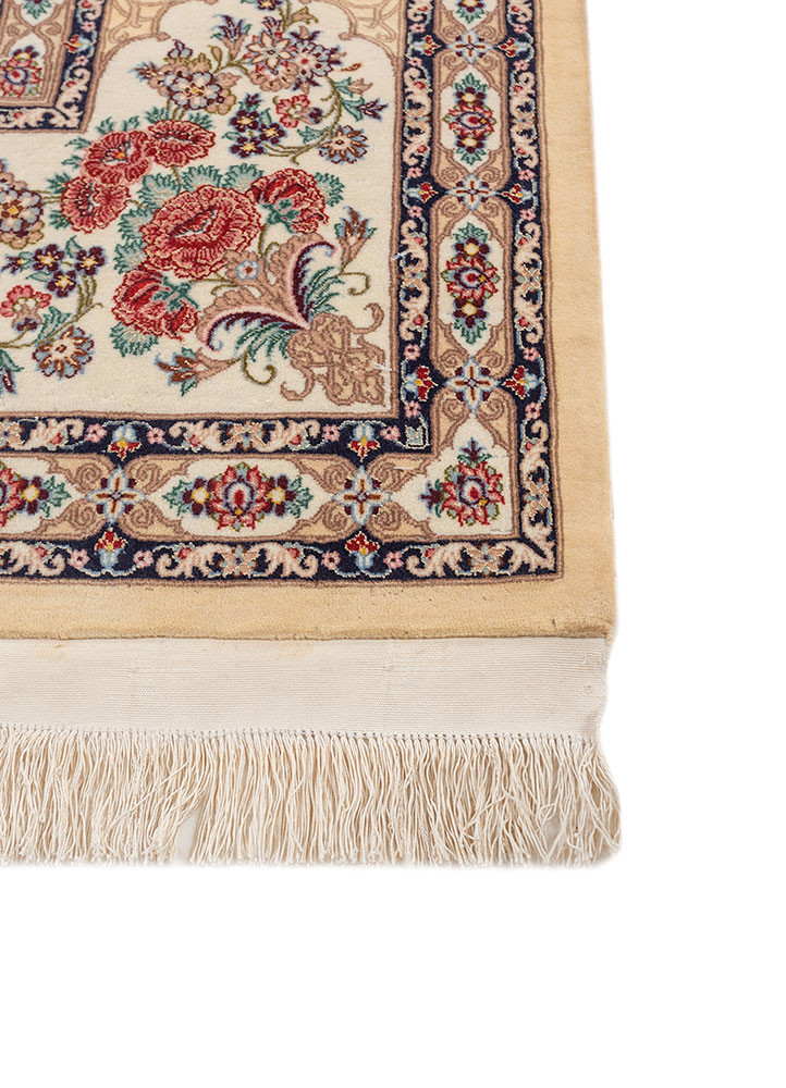 aalam red and orange wool and silk hand knotted Rug - Corner