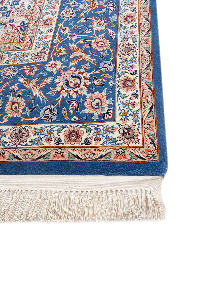 aalam blue wool and silk hand knotted Rug - Corner aalam blue wool and silk hand knotted Rug - Corner