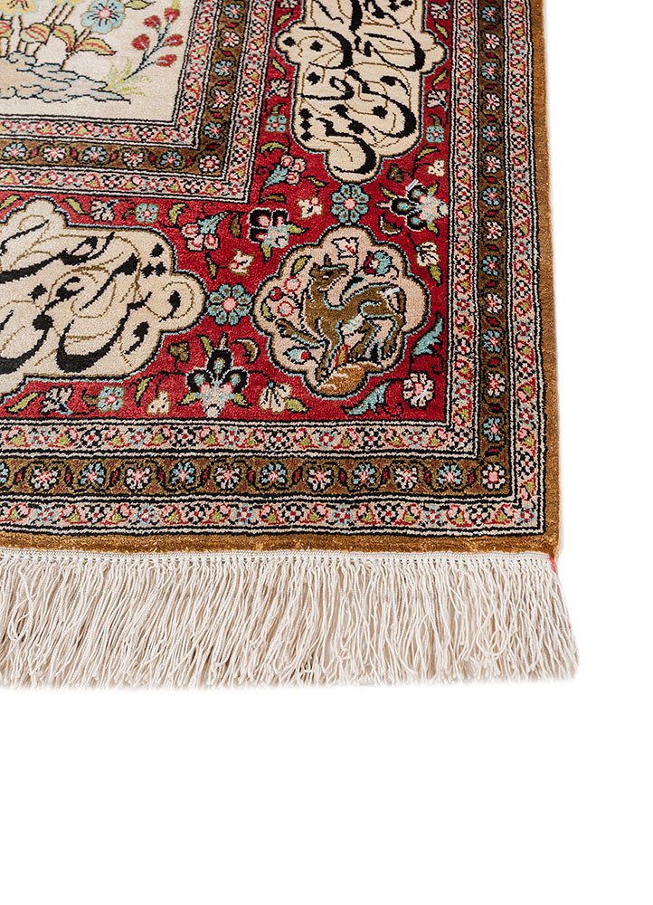 gulmarg red and orange silk hand knotted Rug - Corner