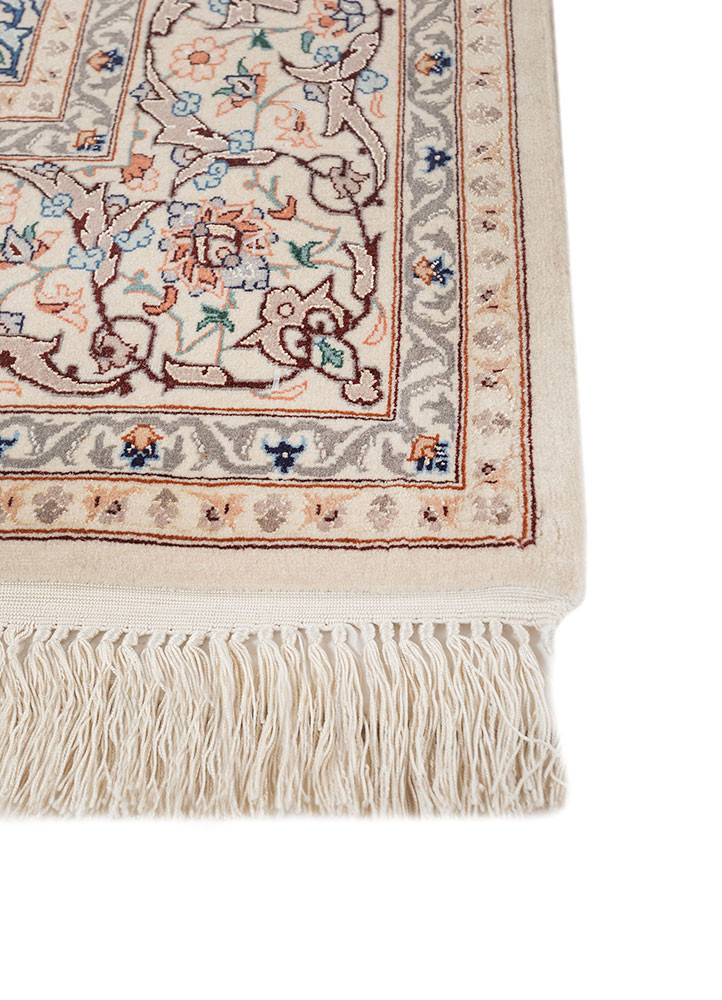 aalam red and orange wool and silk hand knotted Rug - Corner