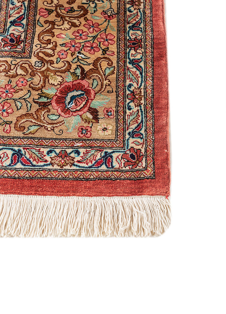 gulmarg red and orange silk hand knotted Rug - Corner gulmarg red and orange silk hand knotted Rug - Corner