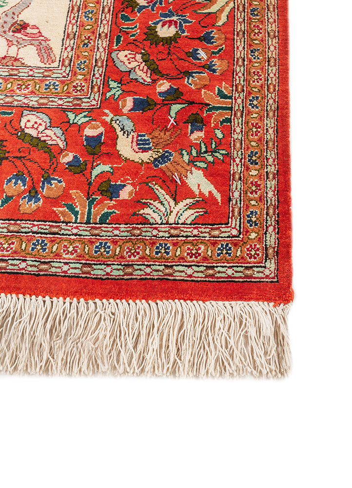 gulmarg red and orange silk hand knotted Rug - Corner gulmarg red and orange silk hand knotted Rug - Corner
