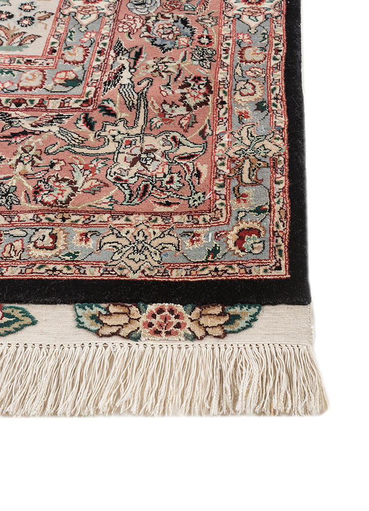 aalam red and orange wool and silk hand knotted Rug - Corner