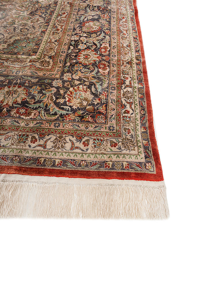 gulmarg red and orange silk hand knotted Rug - Corner gulmarg red and orange silk hand knotted Rug - Corner