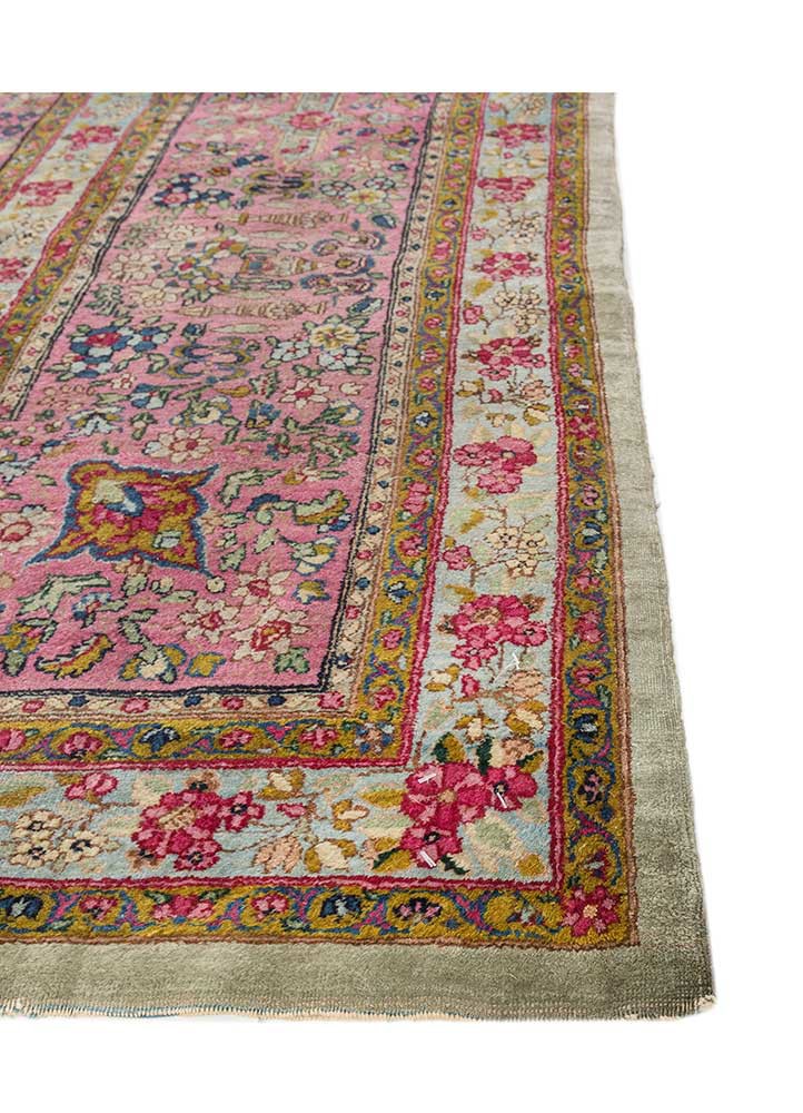 aalam green wool hand knotted Rug - Corner