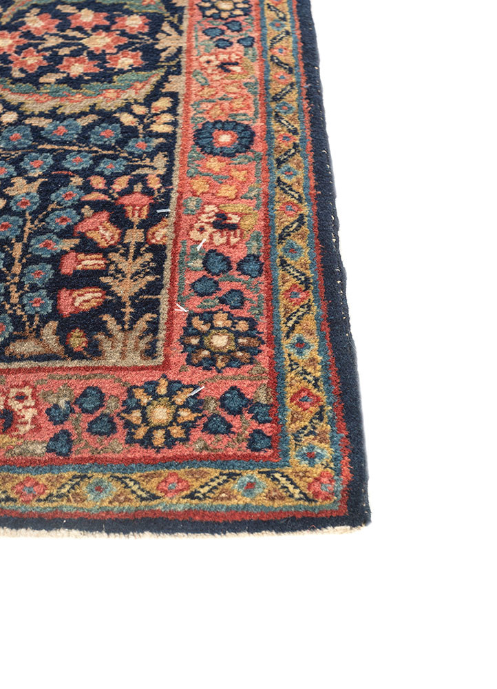 aalam blue wool hand knotted Rug - Corner