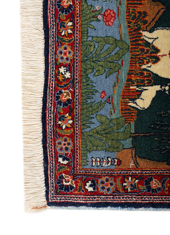 aalam blue wool hand knotted Rug - Corner