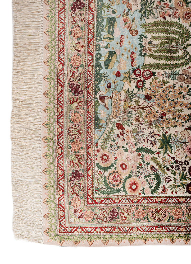 gulmarg pink and purple silk hand knotted Rug - Corner