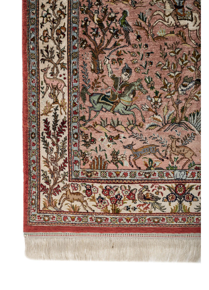 aprezo red and orange silk hand knotted Rug - Corner