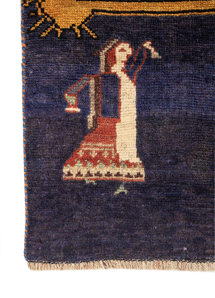 aalam blue wool hand knotted Rug - Corner