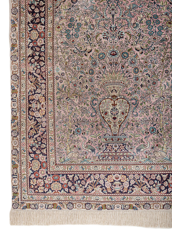 gulmarg pink and purple silk hand knotted Rug - Corner