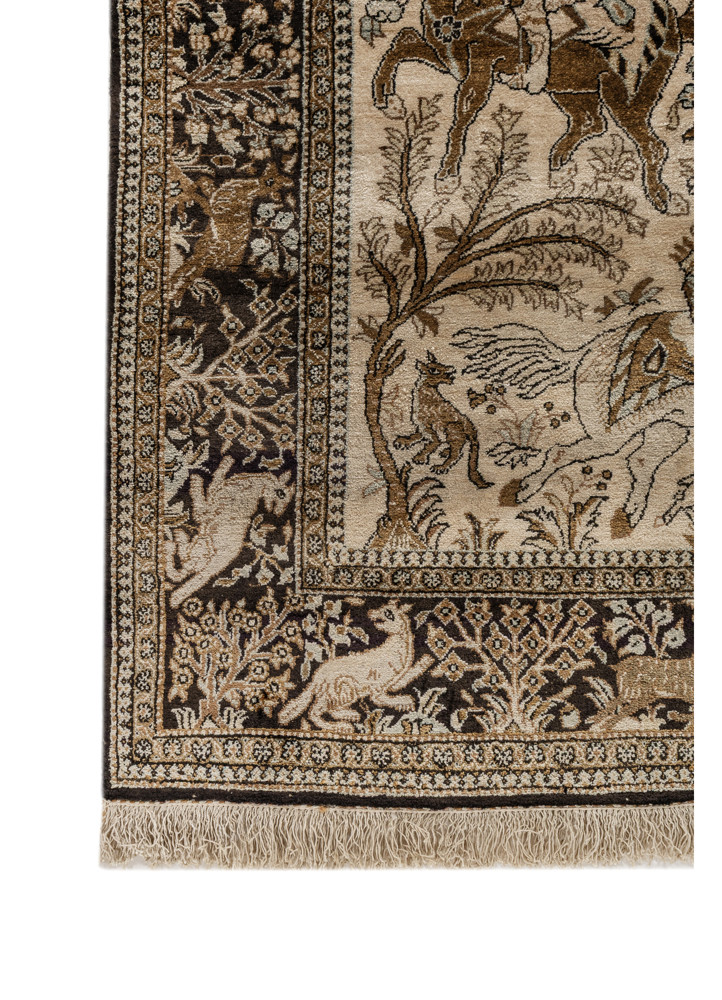 aprezo beige and brown silk hand knotted Rug - Corner aprezo beige and brown silk hand knotted Rug - Corner