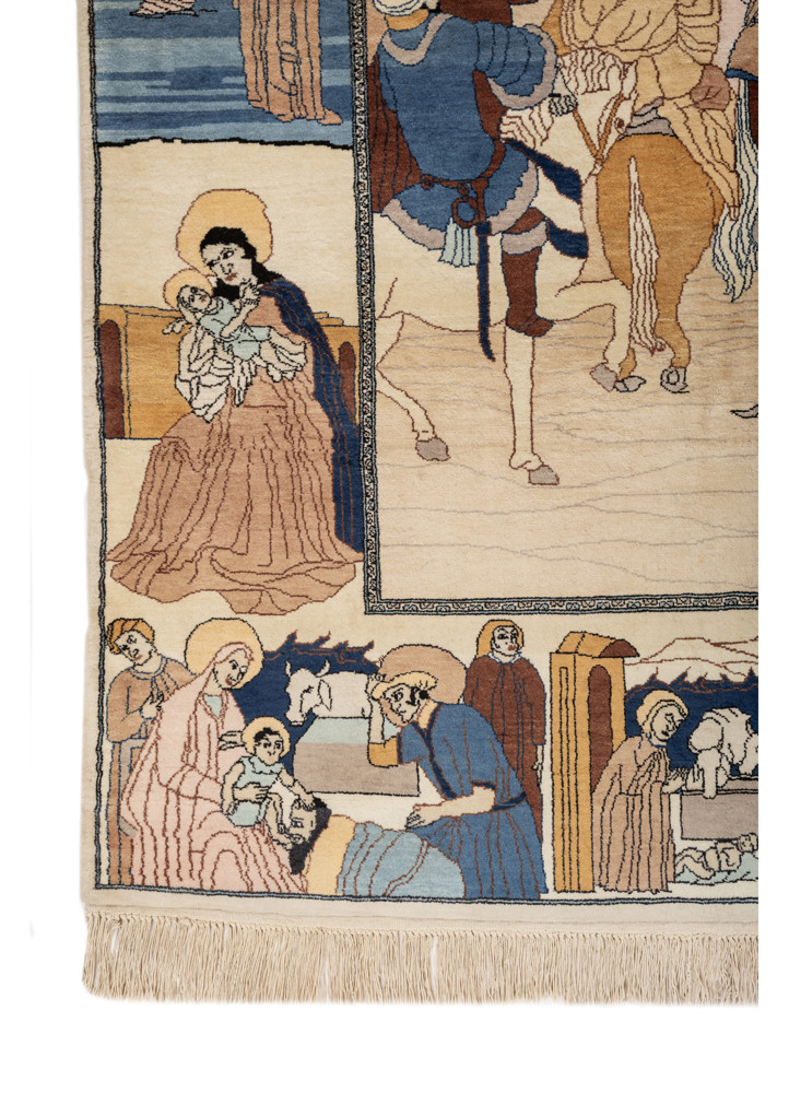 aprezo ivory wool hand knotted Rug - Corner